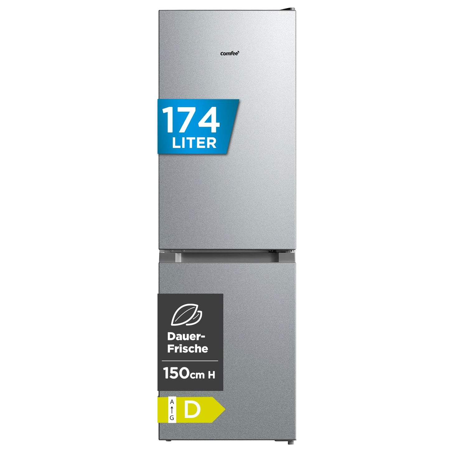 Comfee RCB169DK3 Combination Fridge-Freezer, 150 cm Height, Low Frost, 174 L, Quiet, 38dB, Adjustable Temperature, LED Light, 156 kWh/Year, Black
