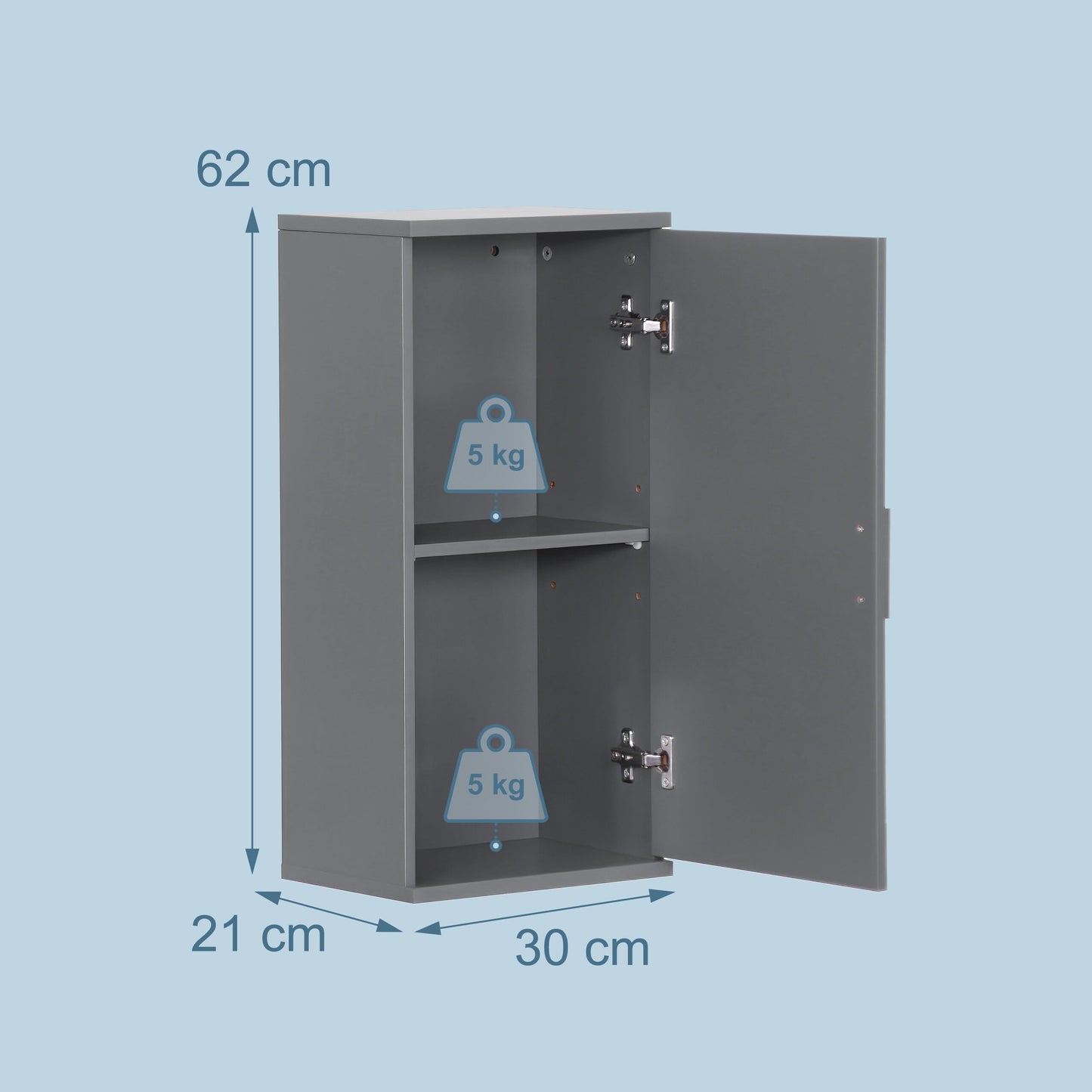 Relaxdays Bathroom Wall Cupboard, 2 Compartments, H x W x D: 62 x 30 x 21 cm, Adjustable Shelf, Narrow Bathroom Cabinet, MDF, White
