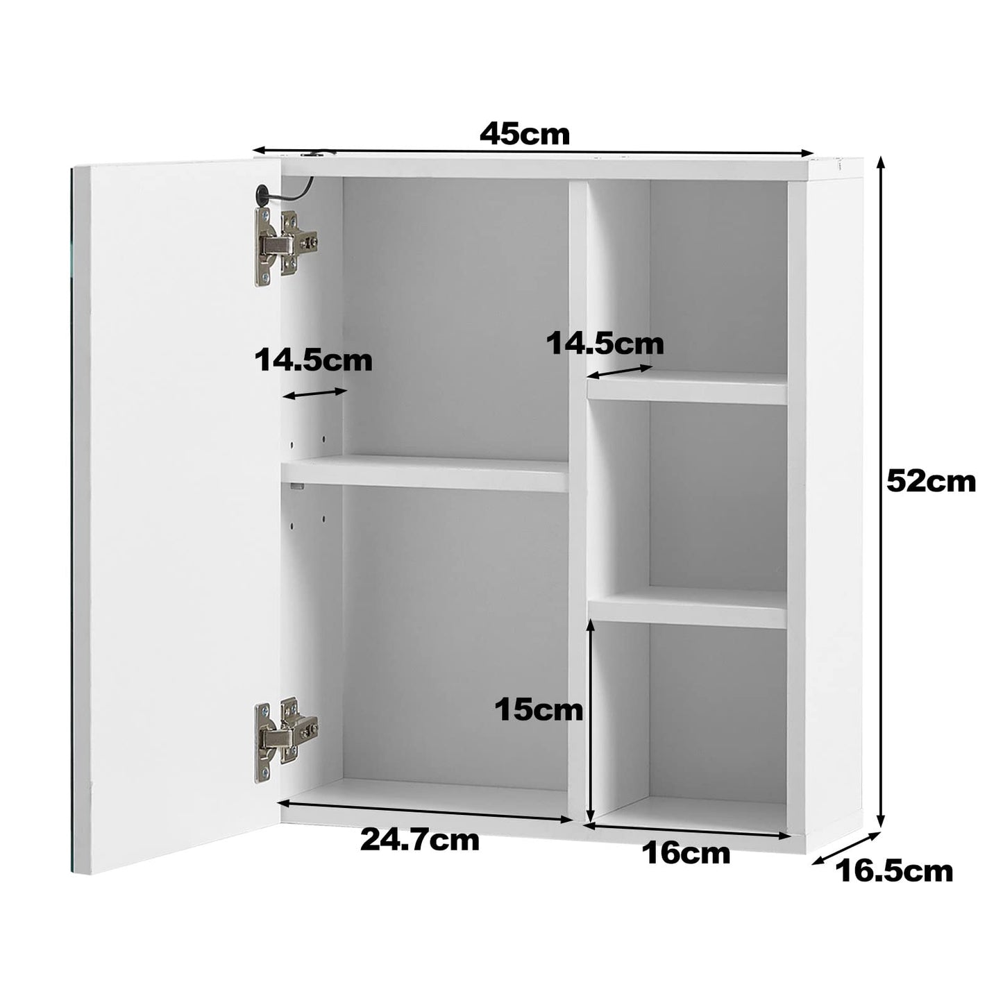 TUKAILAI Mirror Cabinet with LED Lighting, 6 Open Shelves and Adjustable Shelves, Bathroom Mirror with Touch Switch, Bathroom Mirror, Light Mirror, Wall Mirror, Bathroom Cabinet for Bathroom