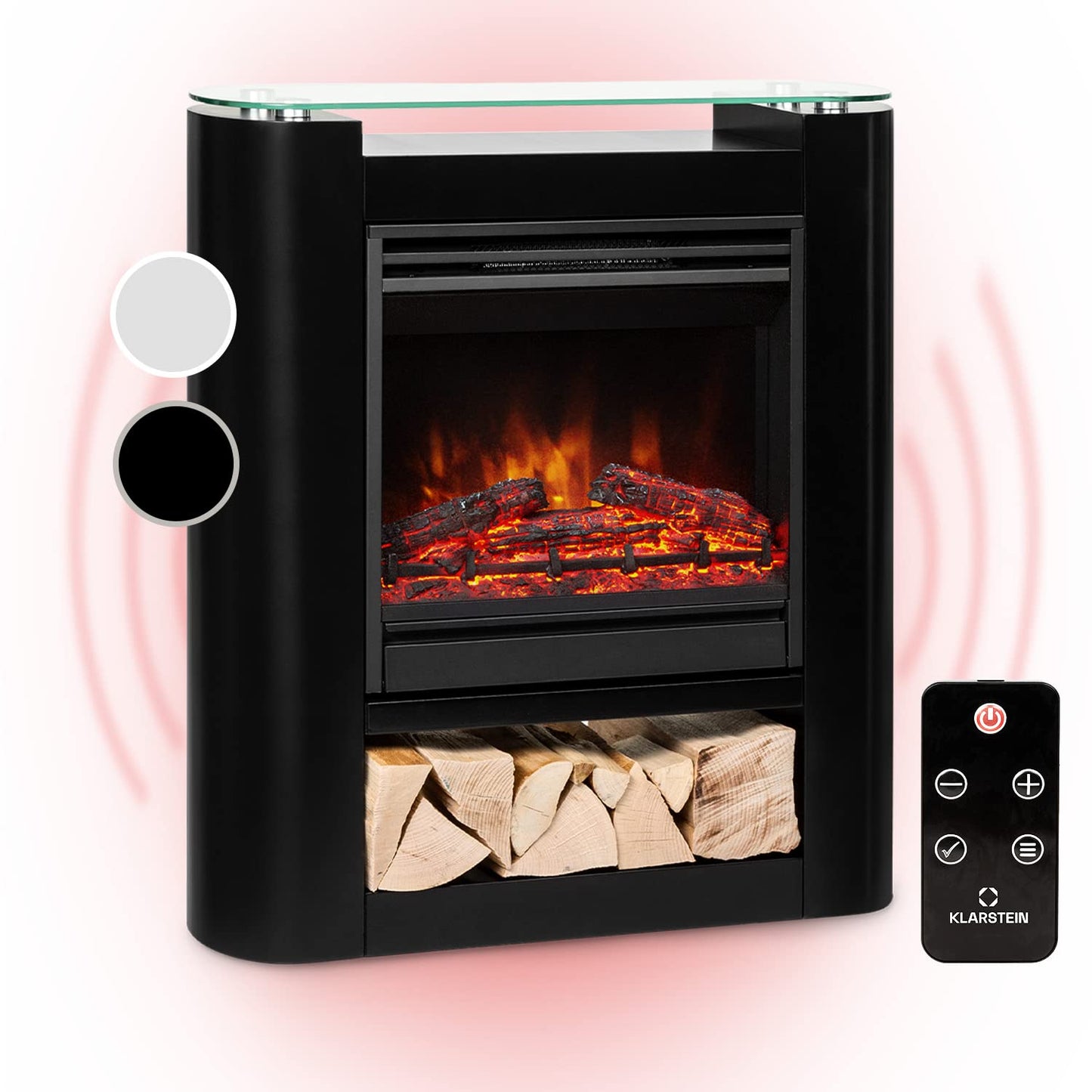 Klarstein Elektrokamin, Elektro Heizungen für Wohnzimmer & Innenräume, Elektrischer Kamin mit LED Flammen, Sparsamer Elektroofen, Heizlüfter mit Timer, Einstellbarer Thermostat, Heizung 1800 W