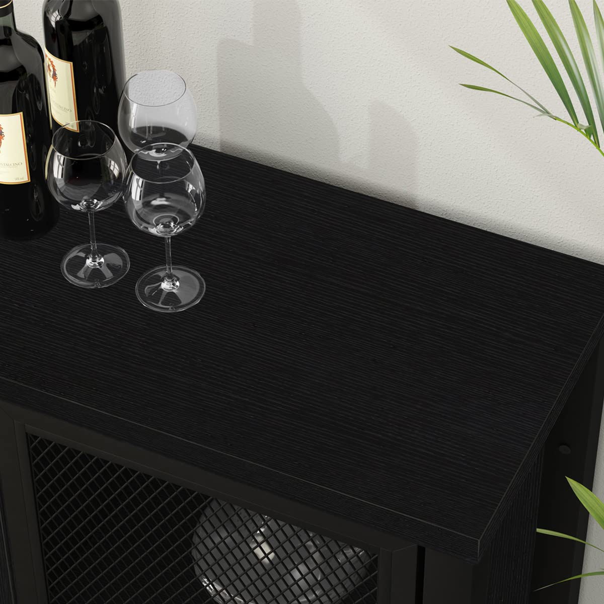 Mudmasa Küchenschrank Buffetschrank Sideboard Barschrank, Küchekommode Holz, mit 2 Türen, Weinschrank Beistellschrank für Wohnzimmer, Küche, Esszimmer, 35 x 140 x 82 cm, Schwarz