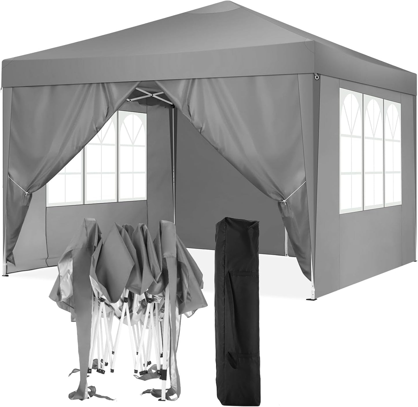 COBIZI Gazebo 3 x 6 Folding Gazebo Waterproof Stable Winterproof Foldable Party Tent with 6 Side Panels Pop Up Garden Gazebo UV Protection 50+ Height Adjustable for Beach Wedding Camping White