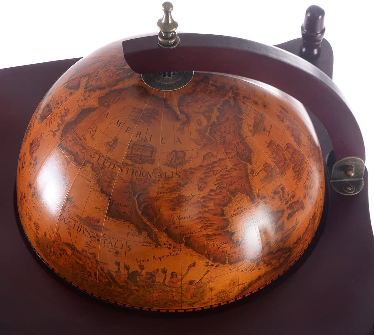 RELAX4LIFE Globe Bar on Wheels, Bar Trolley with World Globe, Bar Table Solid Wood, Serving Trolley with Wine Bottle Holder, Mobile Cocktail Bar, Antique Look, Decorative Mini Bar Serving Table