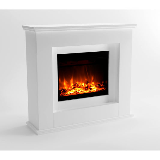 GLOW FIRE Elektrokamin mit Heizung und Kaminfeuer (Standkamin Europa) - elektrischer Kamin mit LED-Feuer in 3 Farben, Heizlüfter, Holz-Deko & Fernbedienung, 111x101x33 cm, Schwarz