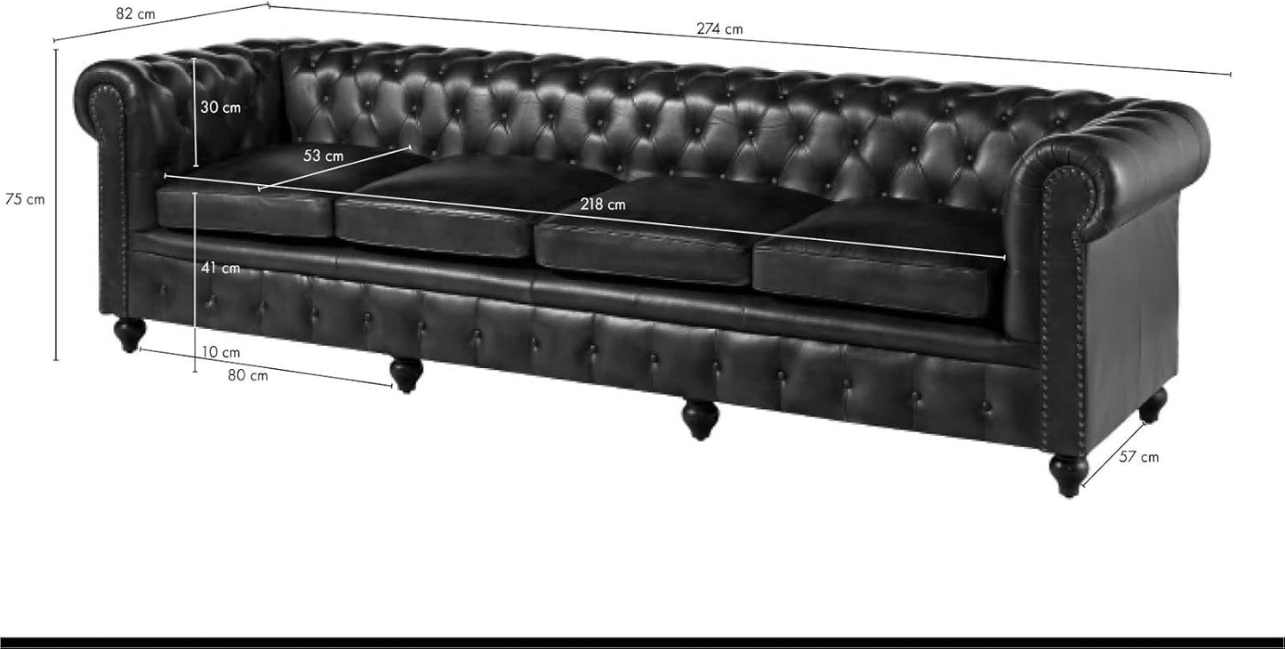 MASSIVMOEBEL24.DE Chesterfield #103 3-Seater Sofa Real Leather 218 x 82 x 76 cm Brown