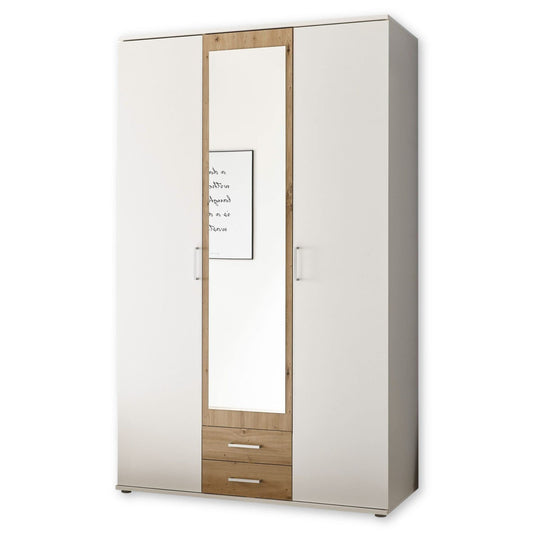 Stella Trading HANAU Wardrobe with Mirror Door in White, Graphite, Versatile Hinged Door Cupboard, 4 Doors for Your Bedroom, 160 x 196 x 54 cm (W x H x D)