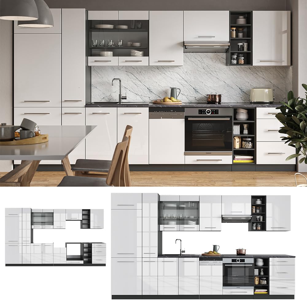 Vicco Kitchen Unit Fame-Line Goldkraft Oak / Anthracite 355 cm without Worktop