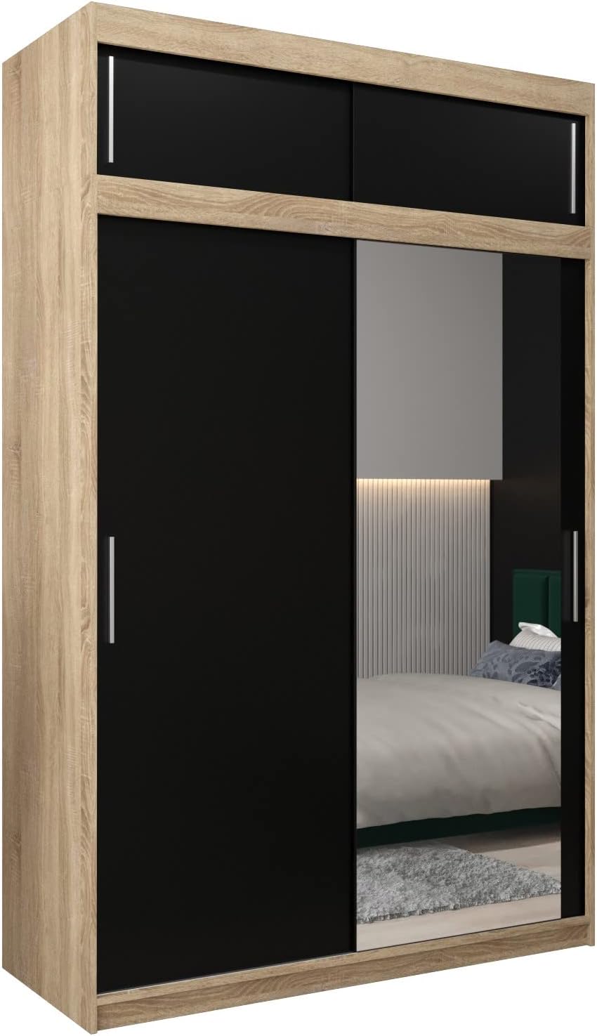 MEBLE KRYSPOL Kleiderschrank mit Spiegel Tokyo 2 - Garderobenschrank - Schrank Schlafzimmer - Mehrzweckschrank DREI Schiebetüren - Regalen - Flur Möbel - Kleiderstange Schrank - Allzweckschrank