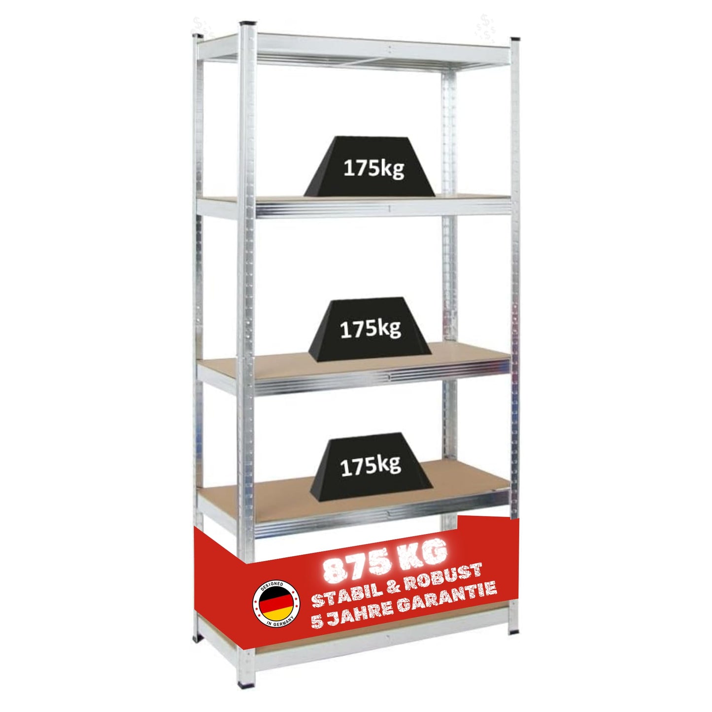 PROREGAL Gorilla Heavy Duty Shelving Unit H x W x D 180 x 90 x 40 cm Shelf Load 175 kg Galvanised Garage Shelving Basement Shelf Workshop Shelving Storage Shelving Boltless Shelving Unit