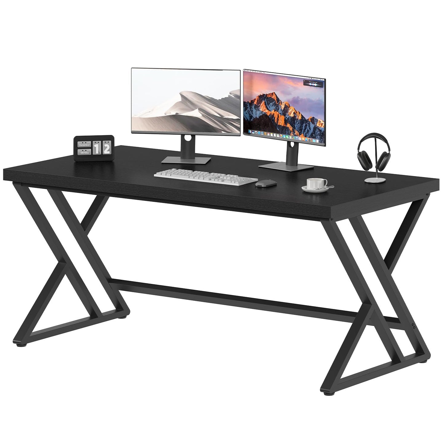 LVB Modern Computer Desk Industrial Home Office with Storage Space Metal Wood Desk Study Computer Desk for Bedroom Simple Gaming Desk Rustic Brown
