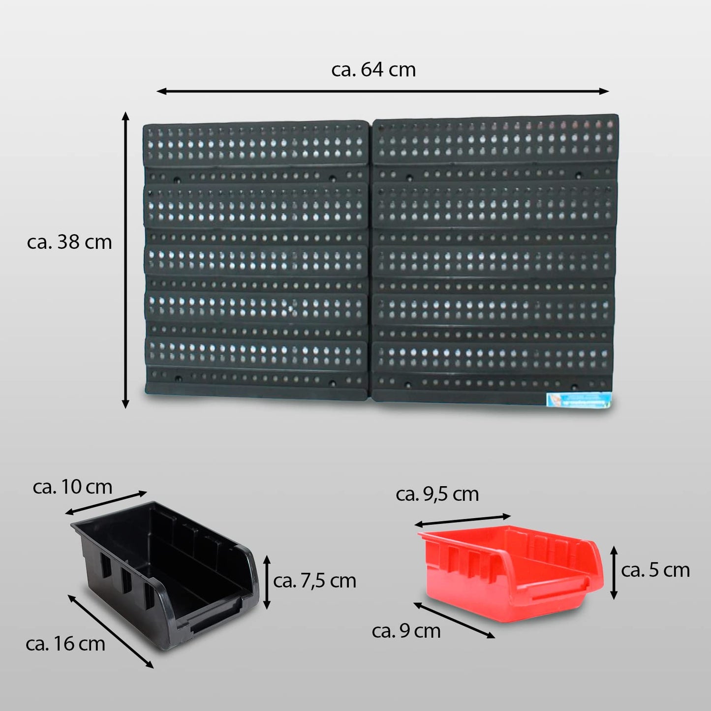 TRUTZHOLM Stacking Boxes with Wall Shelf, 32 Pieces, Small Parts Magazine, Storage Shelf, Assortment Box, Boltless Shelf, Sorting Boxes, Pours with Label Compartment (Red)
