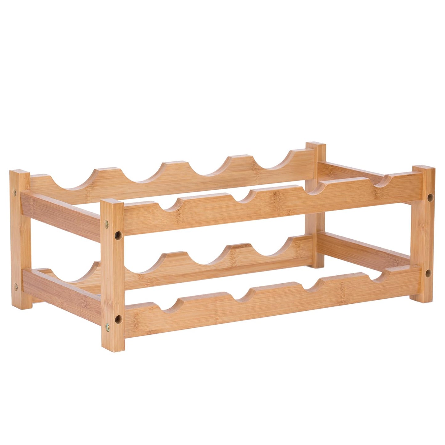 Wine Rack, Small Bottle Rack Storage Holder, Natural Bamboo Bottle Holder, Wine Bottle Shelf for Kitchen, Countertop, Cellar, Bar, Cabinet (2 Tiers, 8 Bottles)