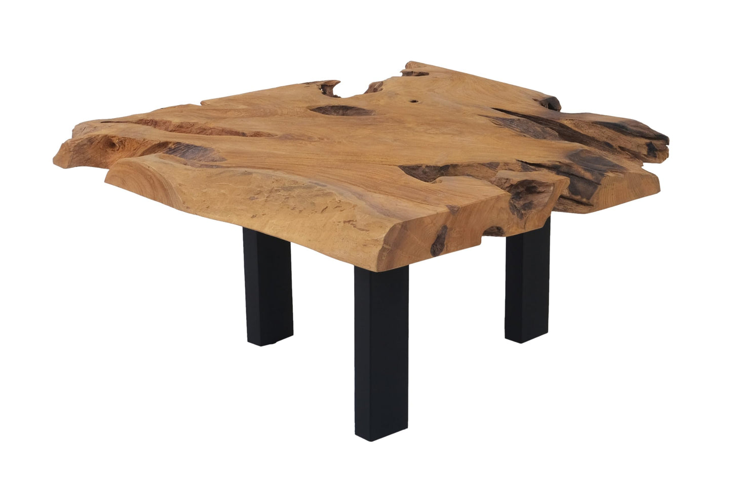 SAM Ibiza Coffee Table, Side Table Made of Root Wood, Solid Teak Wood + Natural, Sofa Table with Metal Legs, Black, 110 x 60 x 40 cm