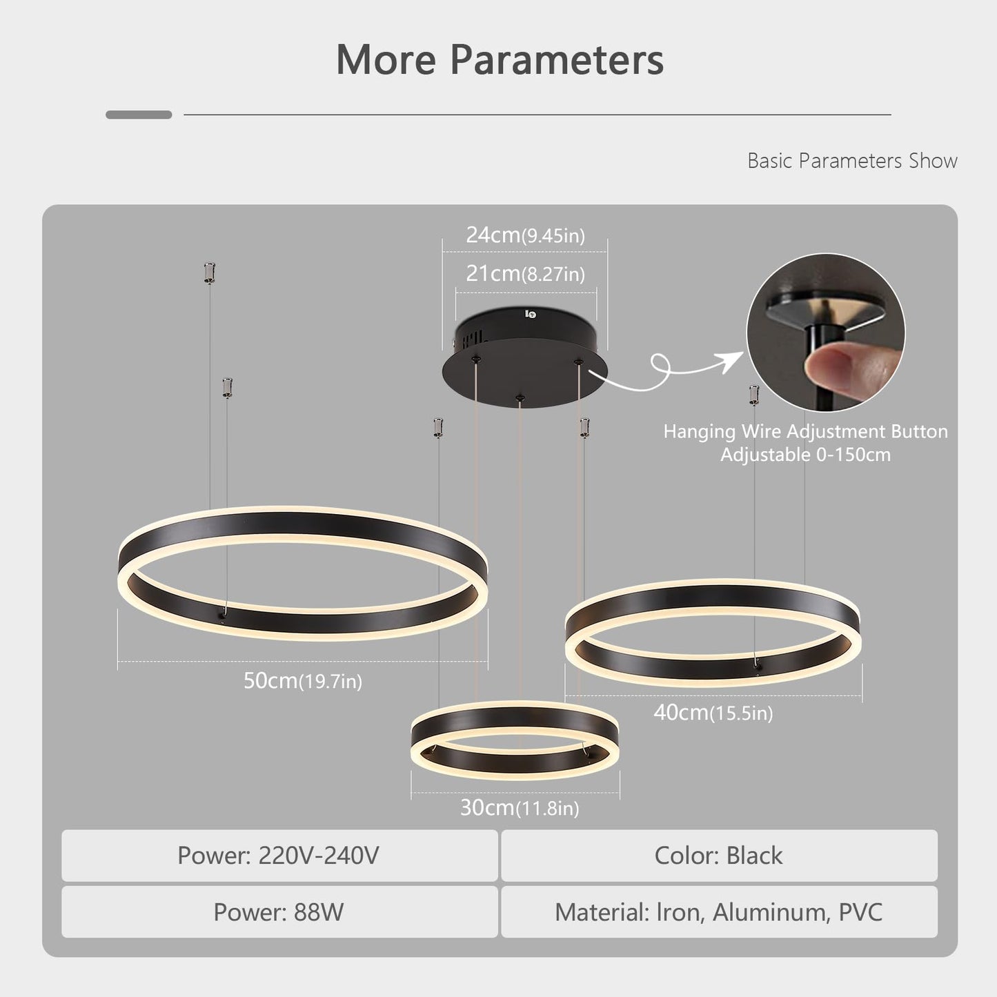 SUCIKORIO LED Pendelleuchte Esstisch, Modern LED Rund Hängelampe Esstisch Dimmbar Hoehenverstellbar 88W Aluminium Esstischlampe Hängend Mit Fernbedienung 2700K-6500K 5%-100% Helligkeit 30+40+50cm