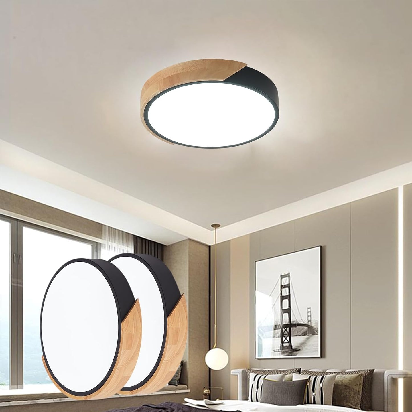LED Wooden Ceiling Lights, Thin Flat Modern Flush-Mounted Light, Ceiling Lighting Lamps for Dining Room, Hallway, Living Room, Kitchen, Bedroom, 30 cm x 30 cm, 24 W, Warm White, 3000 K