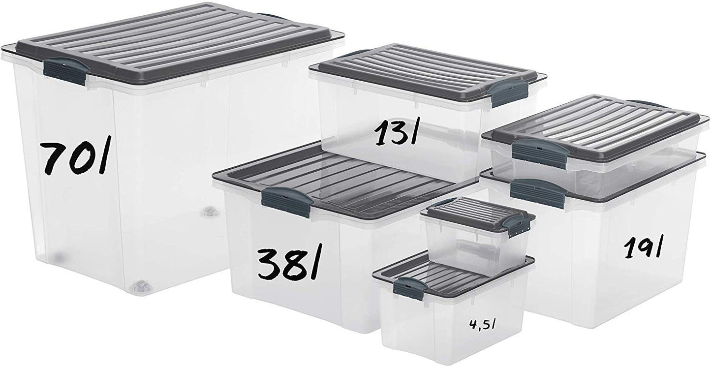 Rotho Compact Storage Box 70 L with Lid and Wheels, Plastic (PP Recycled), BPA-Free, Cappuccino/Anthracite, A3/70 L (57.0 x 39.5 x 43.5 cm)