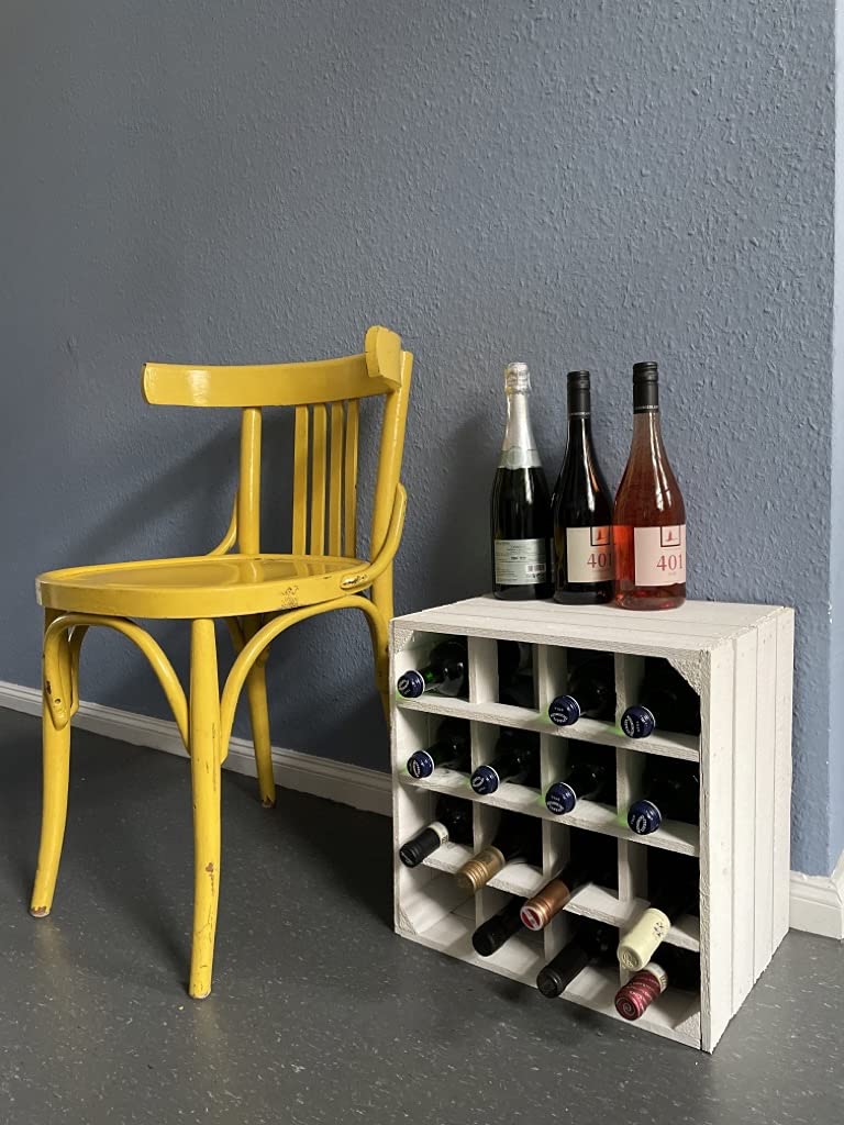 Kistenkolli Altes Land Weinregal 16er weiß/Natur/geflammt Maße 40x40x27cm Regalkiste Flaschenablage Weinregal Apfelkiste/Weinkiste (Weinregal 16er weiß)