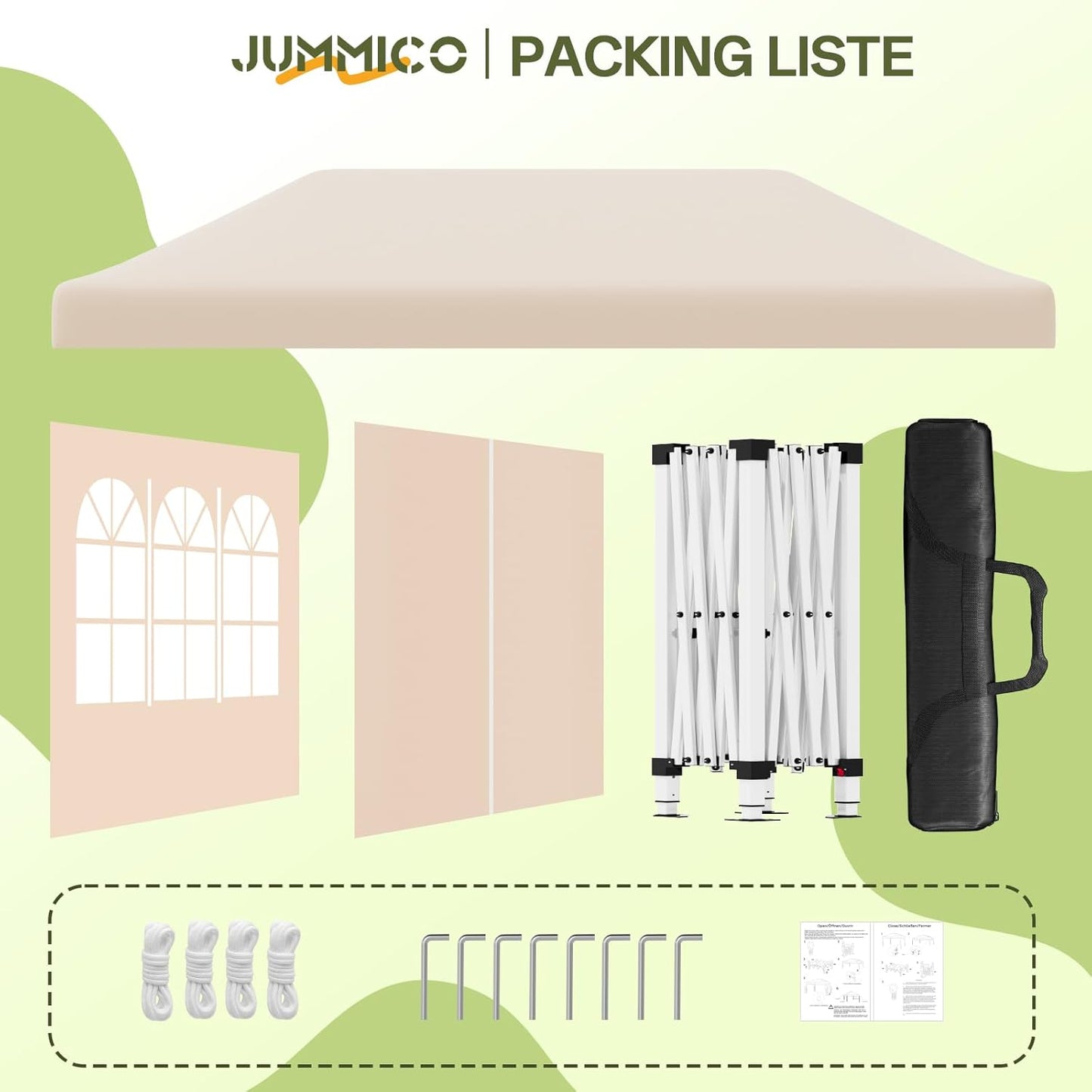 JUMMICO Gazebo 3 x 3 Waterproof Stable Winterproof with 4 Side Walls, Folding Gazebo Height Adjustable, Gazebo UV Protection 50+, Garden Gazebo Folding Tent for Garden, Courtyard, Camping, Gazebo Grey