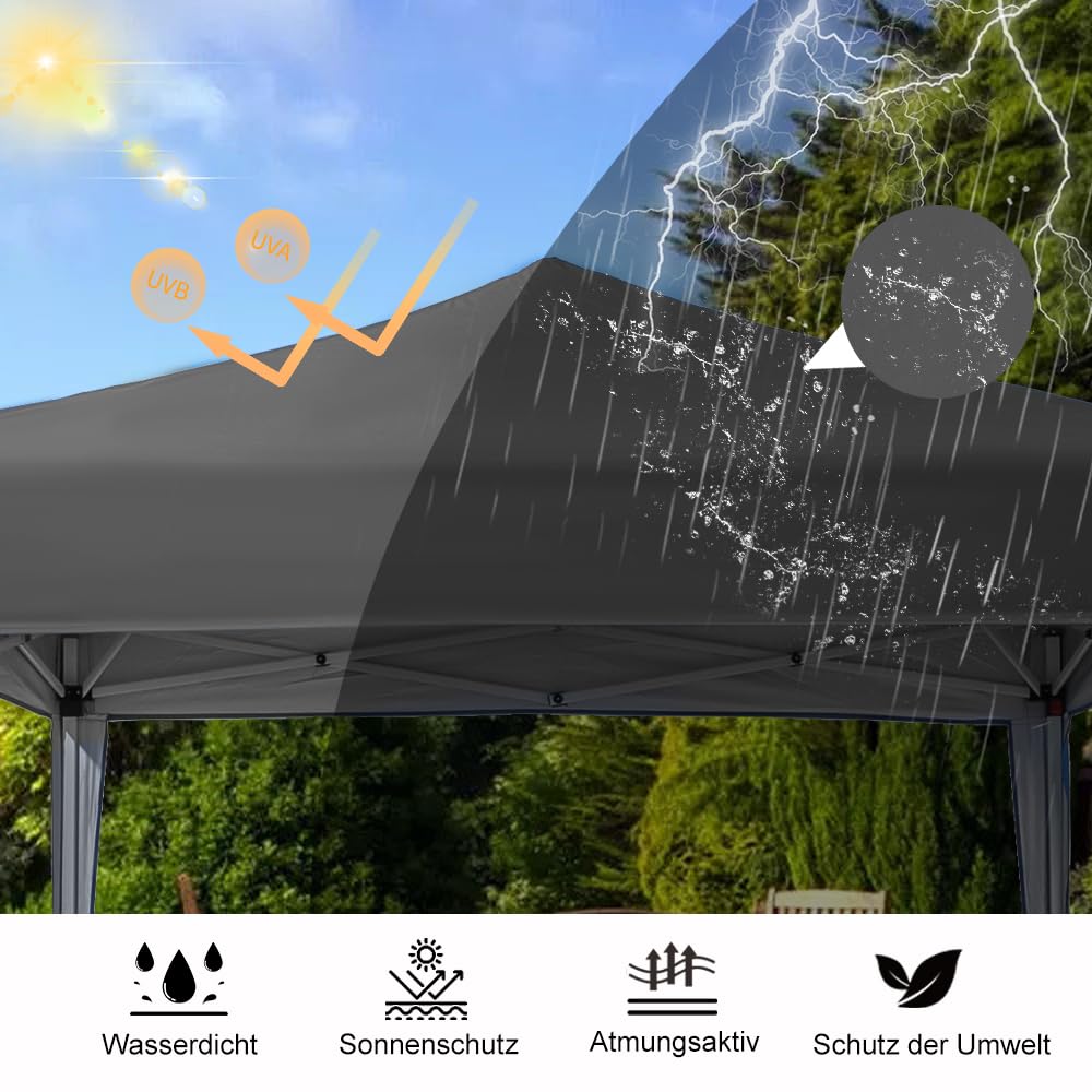 Mingone Folding Gazebo Waterproof Gazebo 3 x 3 m Stable Party Tent Pop Up Garden Tent Pasture Tent PE Beer Tent UV Protection 50+ Marquee with 4 Side Panels, Beige