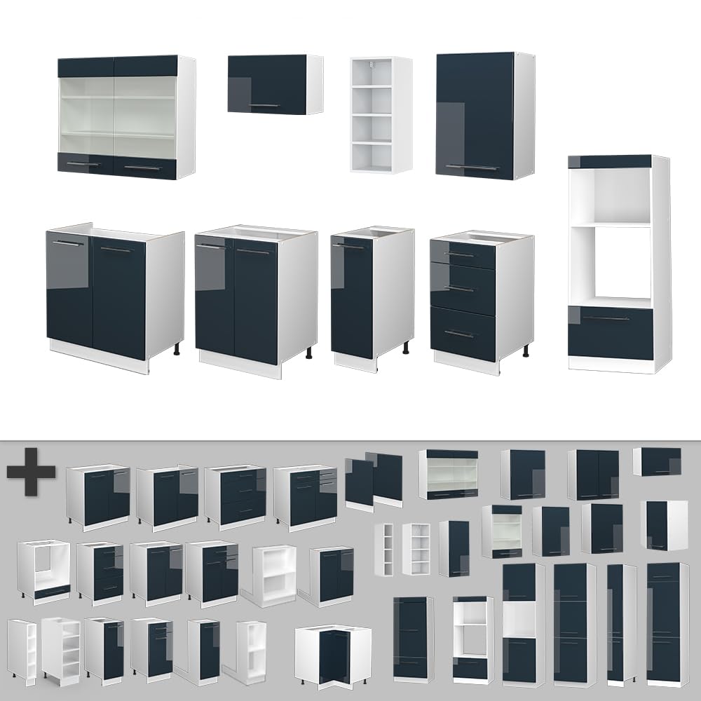 Vicco Fame-Line Kitchen Unit 280 cm without Worktop 280 cm High-Gloss Anthracite / White