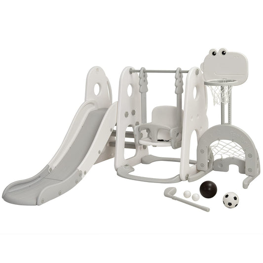 COSTWAY 6-in-1 Children's Playground, Children's Slide & Swing & Basketball Hoop & Ladder & Football Goal & Golf Hole, Swing Frame Garden Swing Children's Swing, Children's Slide Indoor Outdoor
