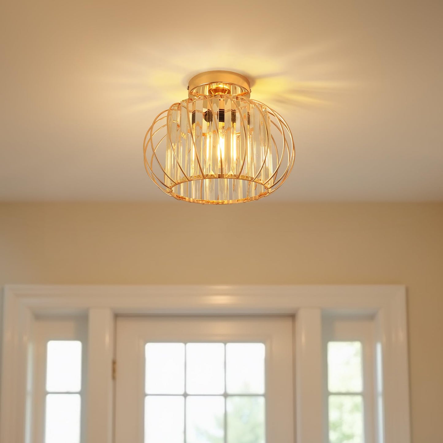 ANWIO Kristall Deckenleuchhte Kronleuchter, Wohnzimmer Lampe, Deckenleuchte E27 für Flur Balkon Küche Schlafzimmer Dekorative, Schwarz, Φ28CM