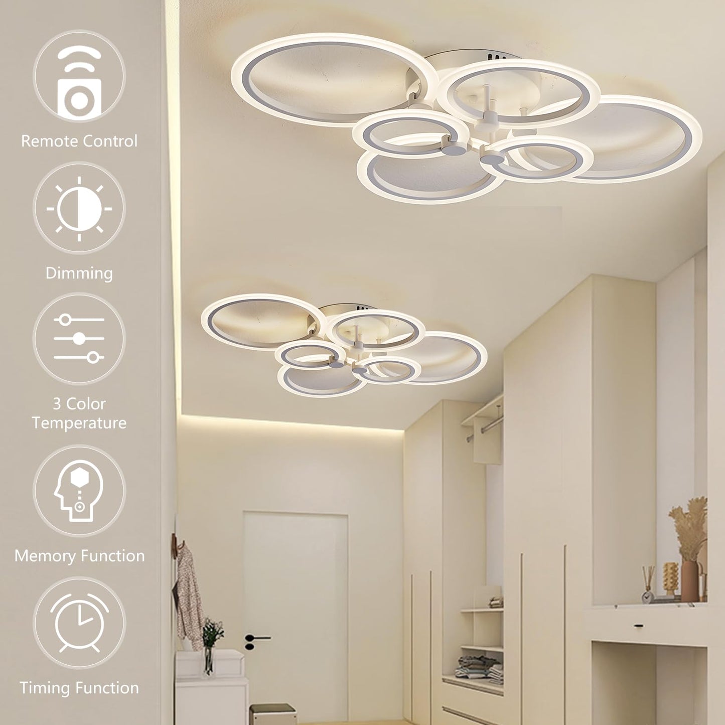 SUCIKORIO LED Deckenleuchte Dimmbar mit Fernbedienung, Modern LED Deckenlampe Rund Wohnzimmer 54W Wohnzimmerlampe 2700K-6500K Schlafzimmerlampe Decke mit APP für Schlafzimmer, Küche, Badezimmer, Flur