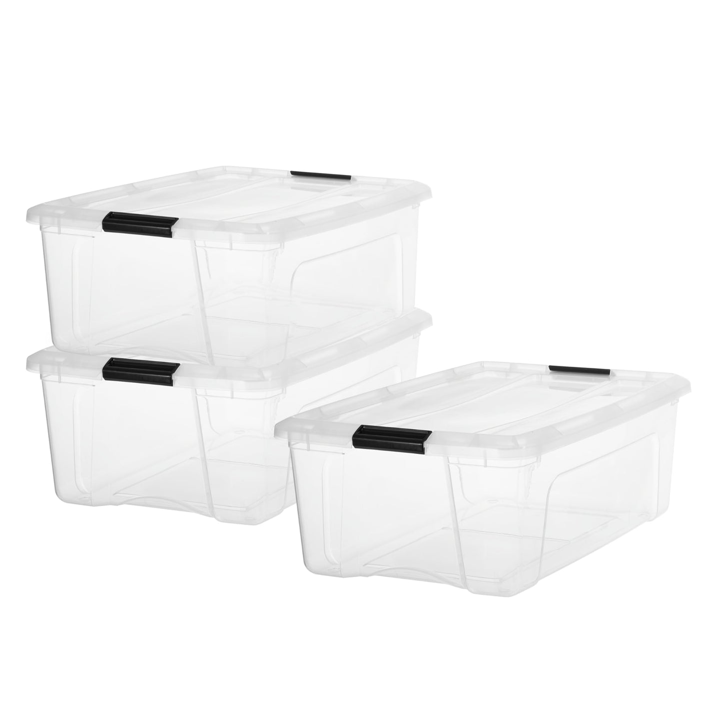 Iris Ohyama Storage Boxes with Lids, 55L, Set of 4, Transparent, Secure Closure, Stackable, Handles, Bedroom, Closet, Office, Organisation, BPA-Free Plastic, Organiser Boxes, BSB-55