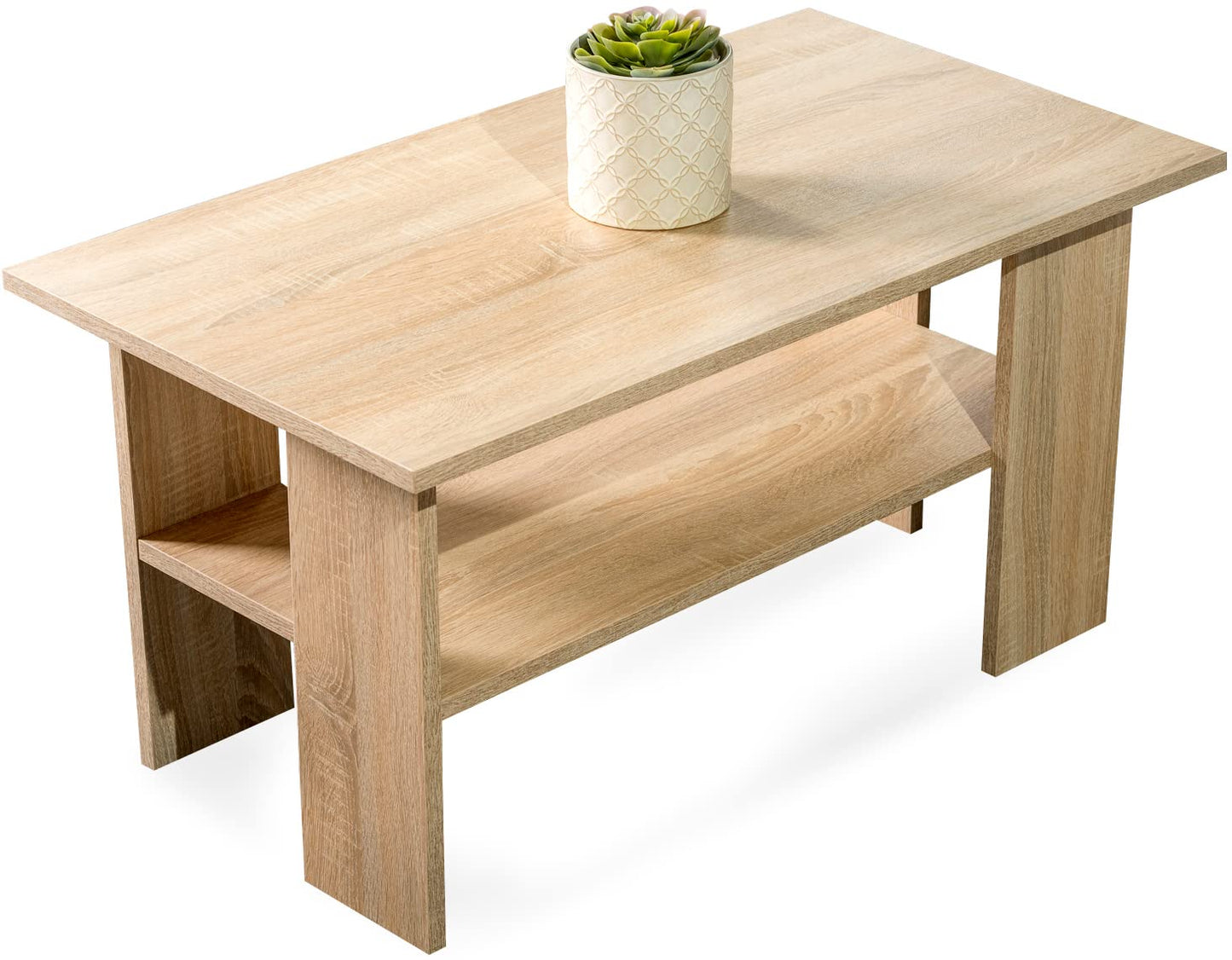 Artisan Coffee Table, Retro Loft Bench, Open Double Shelf, Skate Legs, Ideal for Coffee Get-Togethers, Laminated Top, Large Surface, Guaranteed Stability, White 3