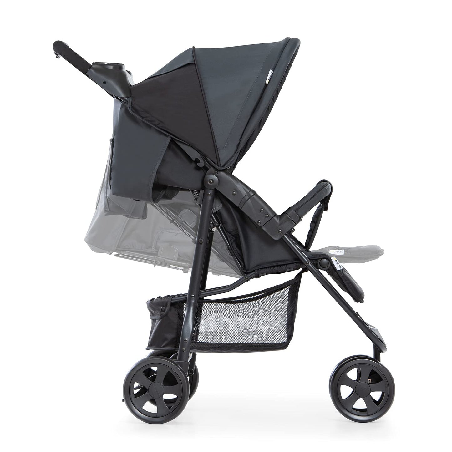 hauck Citi Neo II, Caviar/Stone - 3 Wheeled Pushchair with Raincover, Cup Holder & Tray, Lightweight (only 7.5 kg), Compact & One Hand Folding, XL Basket, from Birth up to 22 kg