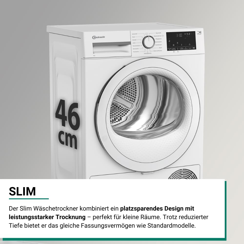 Bauknecht BD 8D WWS Heat Pump Dryer / 8 kg / Energy Efficiency Class A++ / Precision Dry - Intelligent Drying / Inverter Motor / Slim - Extra Slim / Drum Lighting