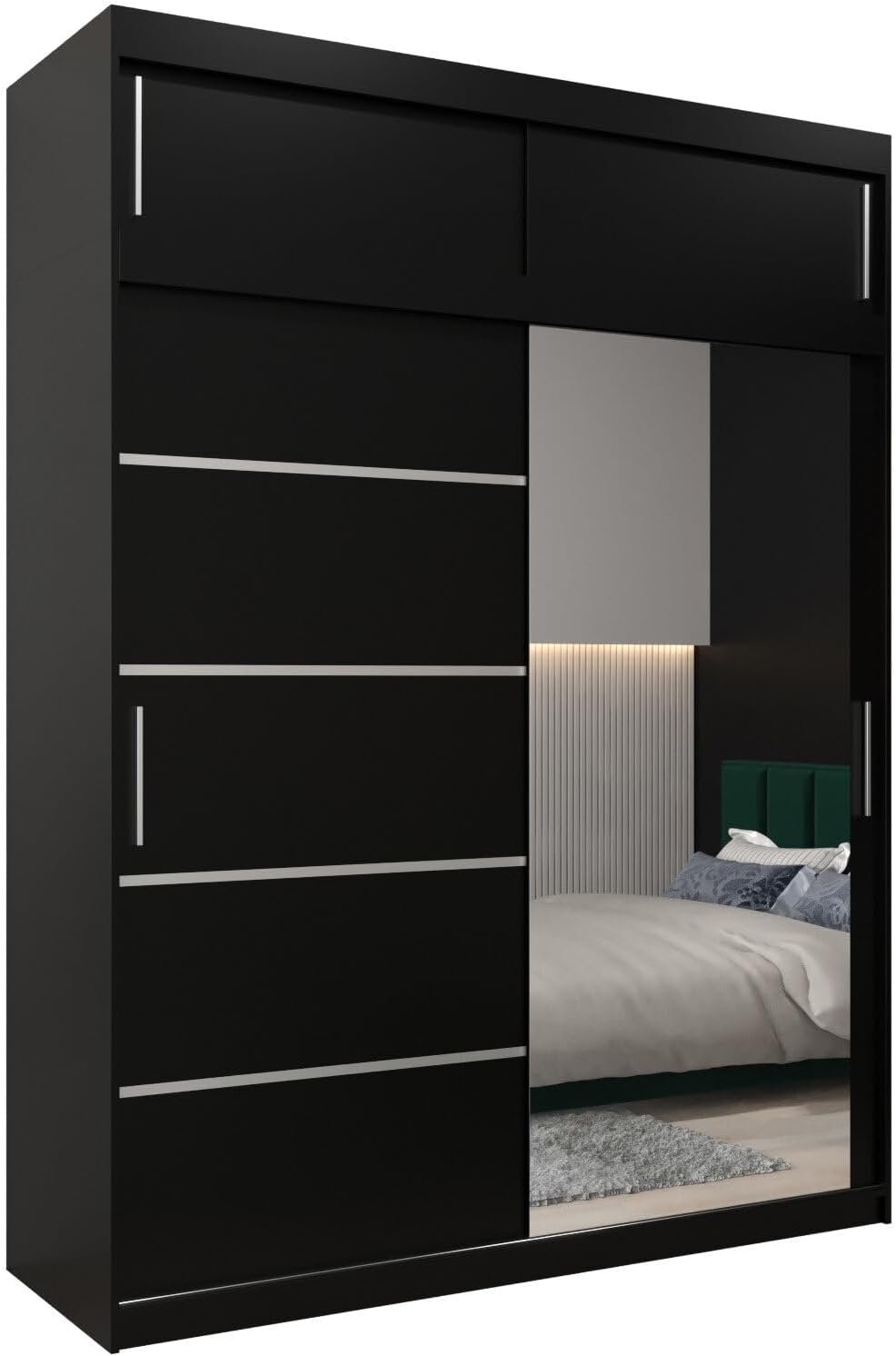 MEBLE KRYSPOL Verona 2, 250 cm Bedroom Wardrobe with Three Sliding Doors, Mirror, Clothes Rail and Shelves, 250 x 200 x 62 cm, Matt Black