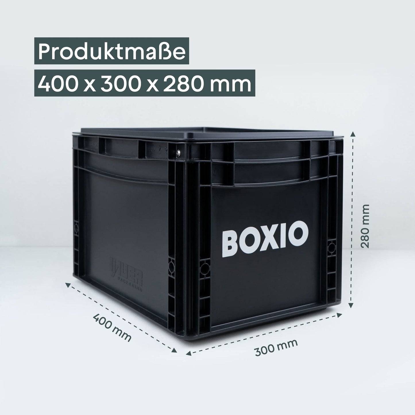 BOXIO Solo: Storage Box with Lid - Eurobox 40 x 30 x 28 cm - Perfect Plastic Box Transport Box Made of Plastic for Camping, Boat, Cellar or Garden - Stackable with Other Euro Boxes