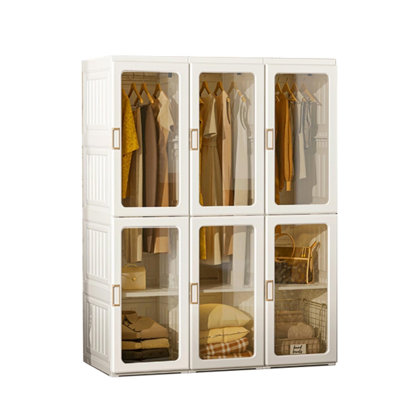 MAYIBOX Foldable Wardrobe, 104 x 170 x 50 cm, Quick Assembly, Versatile Wardrobe with Clothes Rail and Magnetic Doors, Perfect for Bedroom and Living Room, Brown Transparent Door Plate