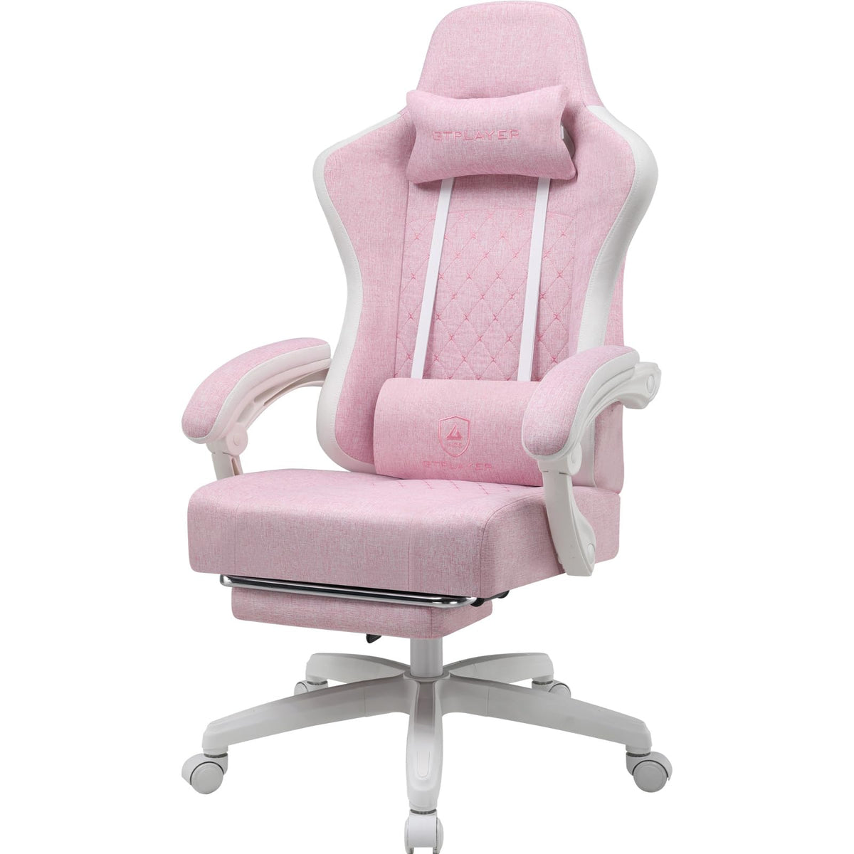 GTPLAYER Gaming Chair, Ergonomic Gaming Chair, Desk Chair with Fabric Surface, Spring Seat Cushion, Connecting Armrests and Footrest, Light Black
