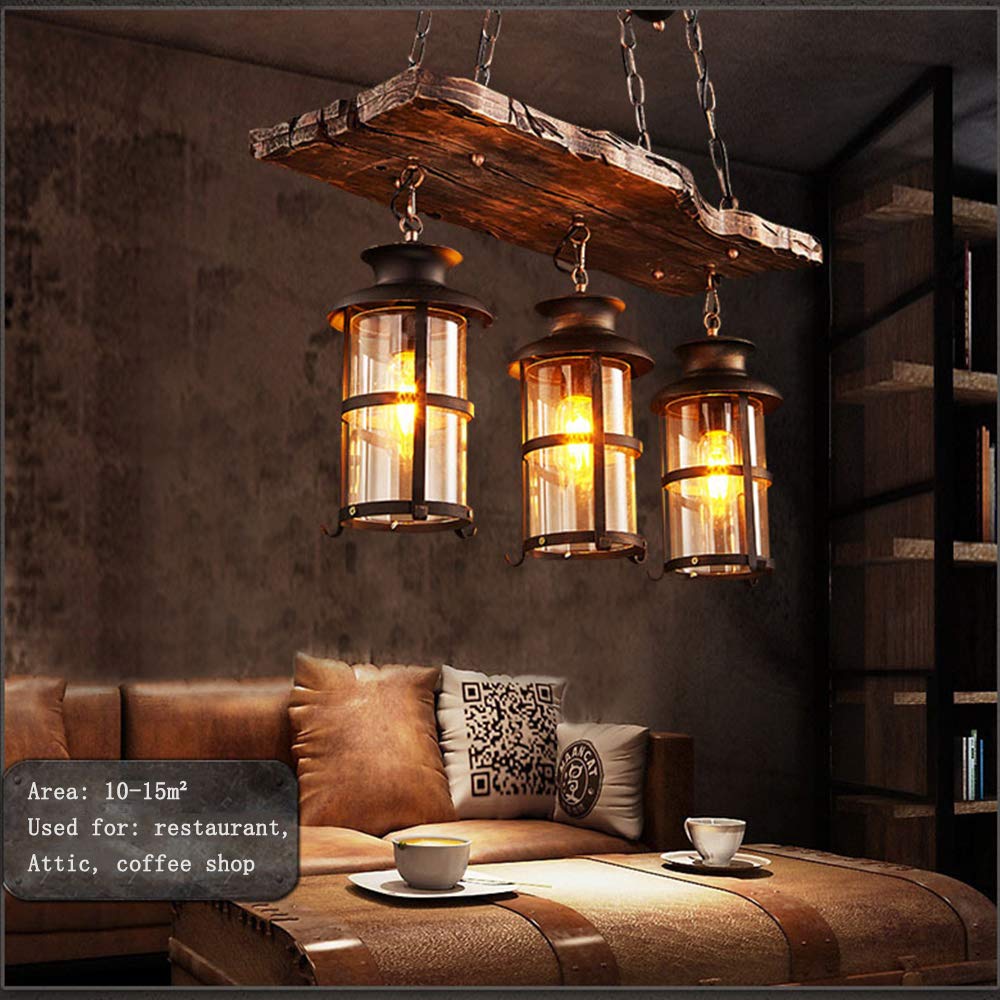 E27 Industrieller Retro Pendelleuchte Massivem Holz Esstisch Lamp Antike Getriebeleuchten Wohnzimmer Kronleuchter Höhenverstellbare Schlafzimmer Hängelampe Bar Dekoration Deckenleuchten (3 Flamme)