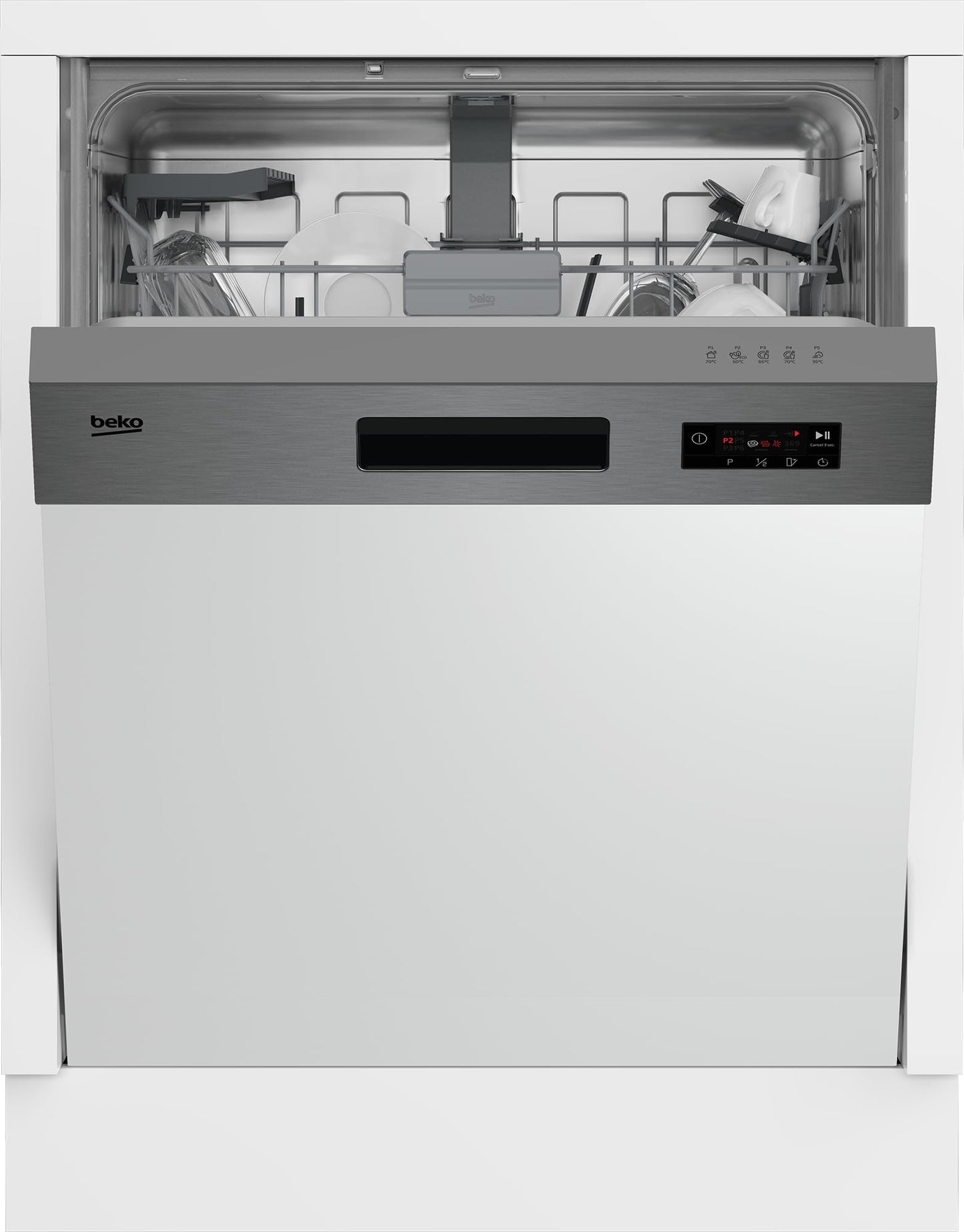 Beko BDIN16420 Fully Integrated Dishwasher / Sliding Cutlery Basket / Detergent Compartment with Sliding Lock / Self-Adjusting Door Spring / 14 place settings