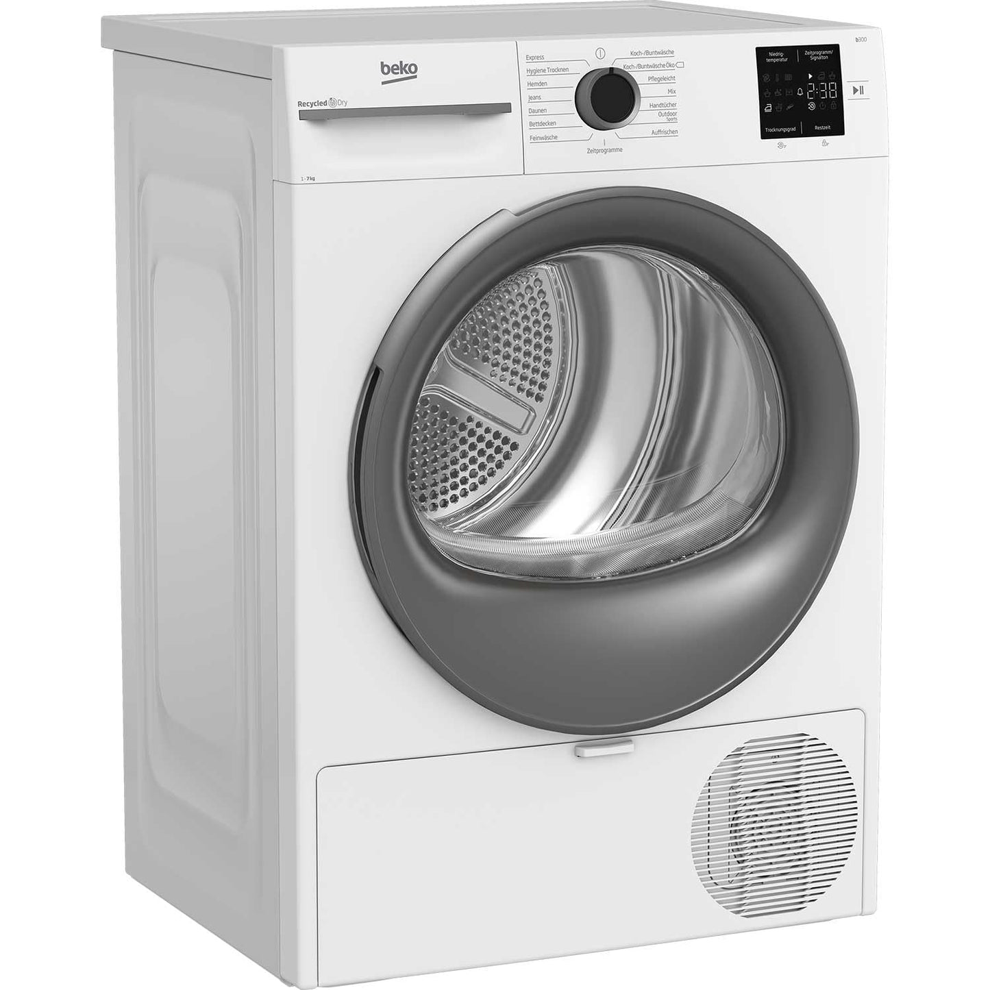Beko BM3T37210W1 Tumble Dryer, 7 kg, Front-Loading Heat Pump Dryer, 15 Programmes, Sensor Drying, Column-Capable, Aquawave Gentle Drum, White