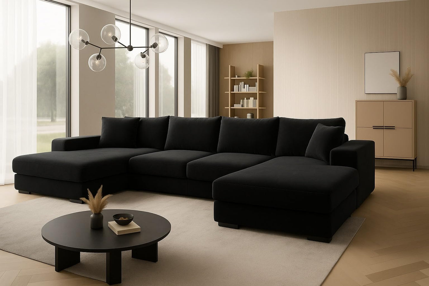 A&J MöbelLand VIENA Corner Sofa 328 x 182 cm with Sleep Function, Bonell Spring Core and Bed Box in Cream - Modern Sofa Bed with Storage Space