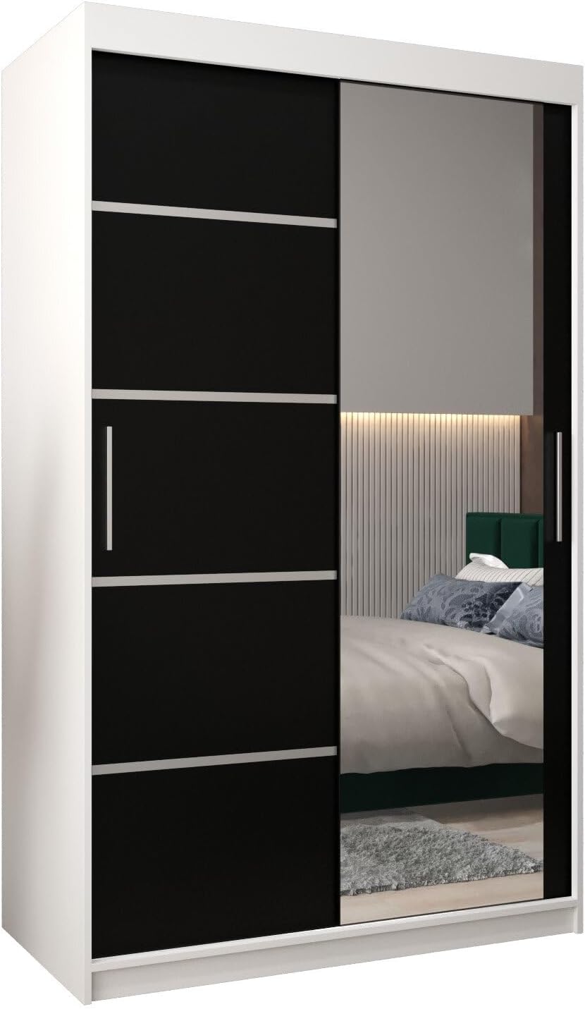 MEBLE KRYSPOL Verona 2, 250 cm Bedroom Wardrobe with Three Sliding Doors, Mirror, Clothes Rail and Shelves, 250 x 200 x 62 cm, Matt Black