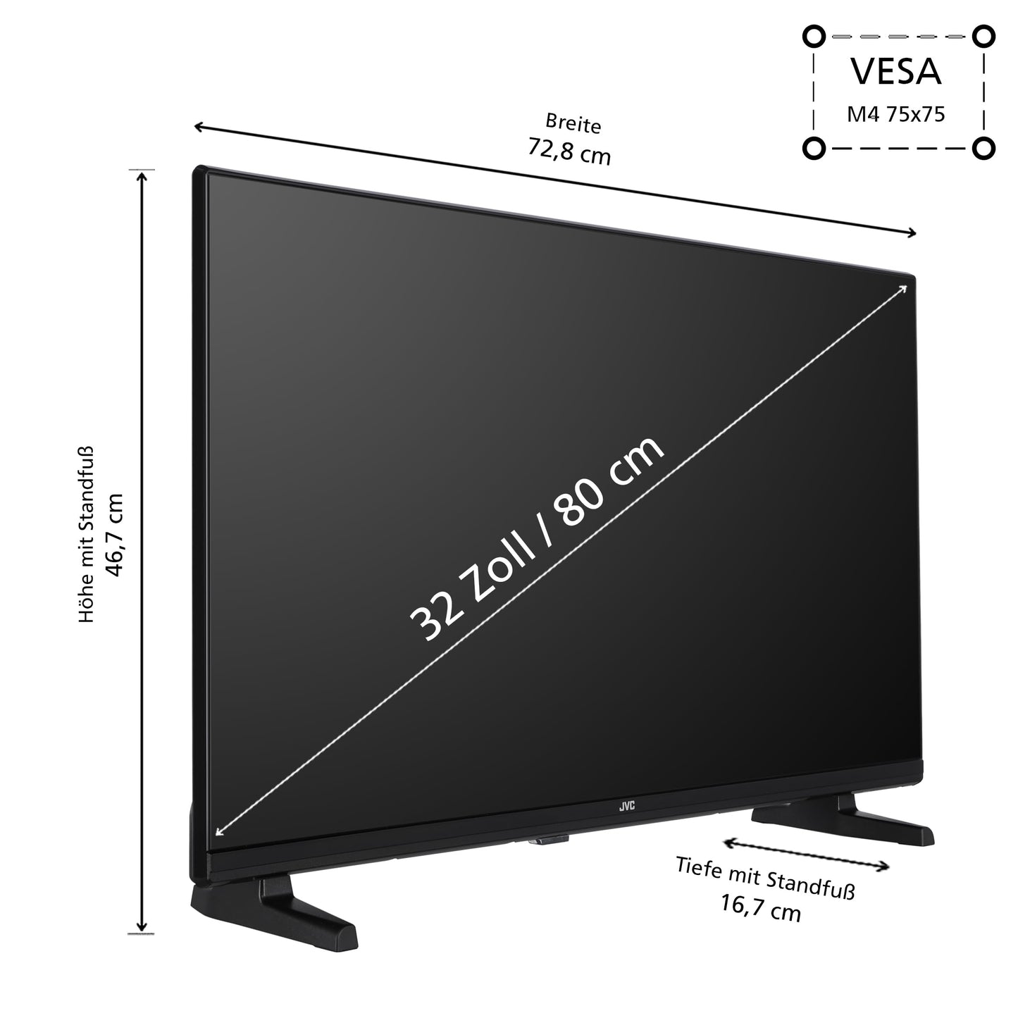 JVC 32 Zoll Fernseher Android TV (HD-Ready Smart TV, HDR, Triple-Tuner, Google Play Store) LT-32VAH3355