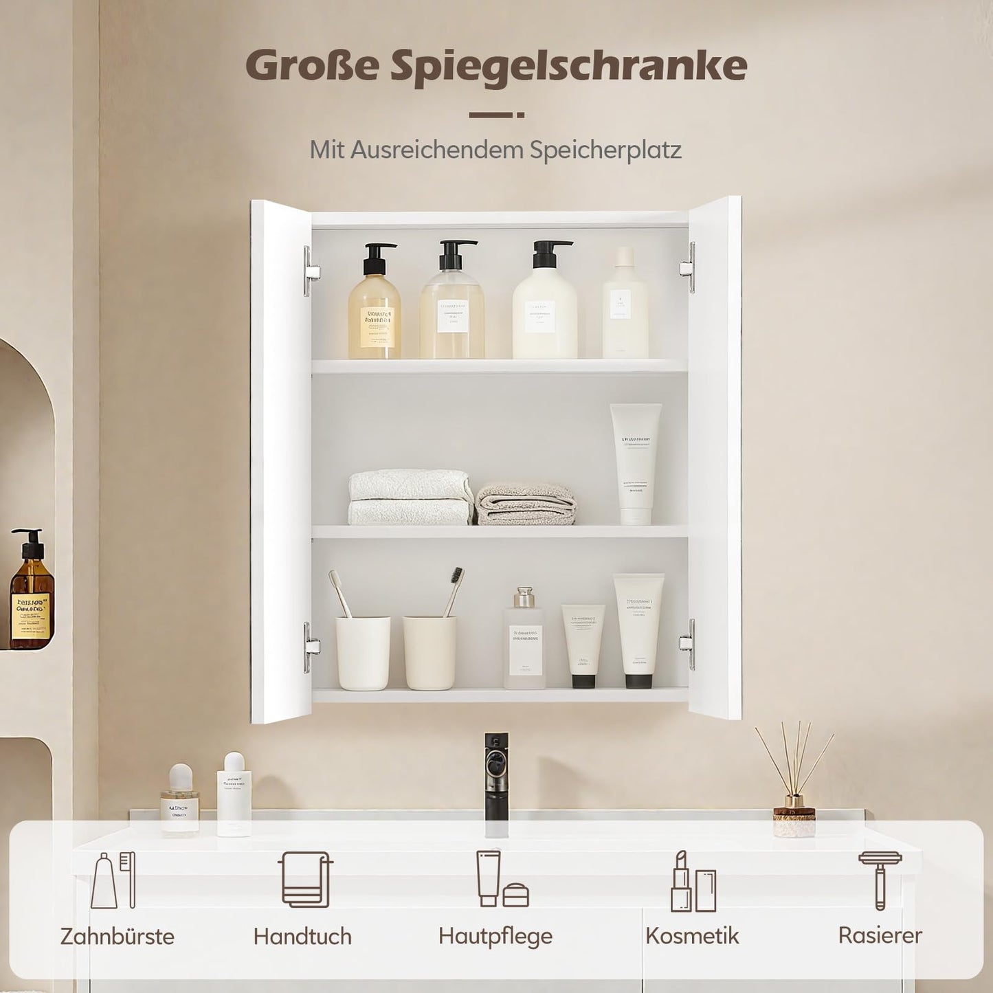 TUKAILAI Mirror Cabinet Bathroom Cabinet with 2 Toy Doors and Additional Shelf Storage Cabinet with Adjustable Shelves Wall Cabinet Medicine Cabinet Wall Cabinet for Bathroom White