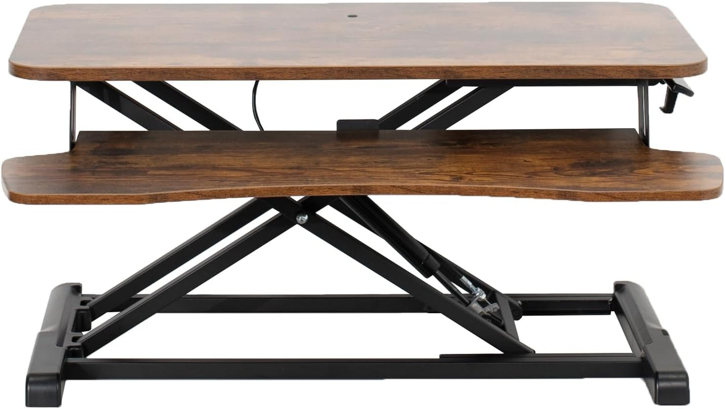 VIVO 32” Stehpult-Konverter mit höhenverstellbarem Aufsatz, Steh-Sitz-Arbeitsplatz für zwei Monitore und Laptop, mit breiter Tastaturablage, Schwarz, DESK-V000K