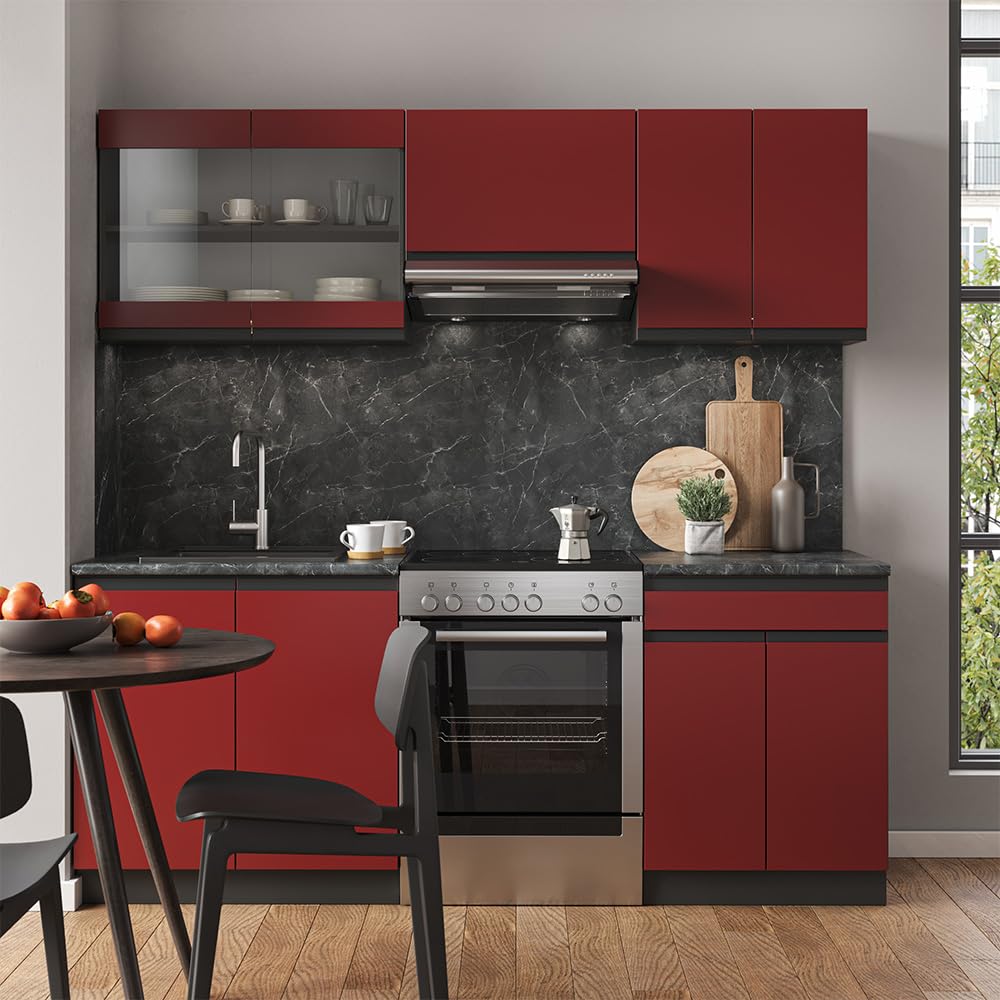 Vicco R-Line Kitchen Unit, White Country House / Anthracite, 200 cm without Worktop