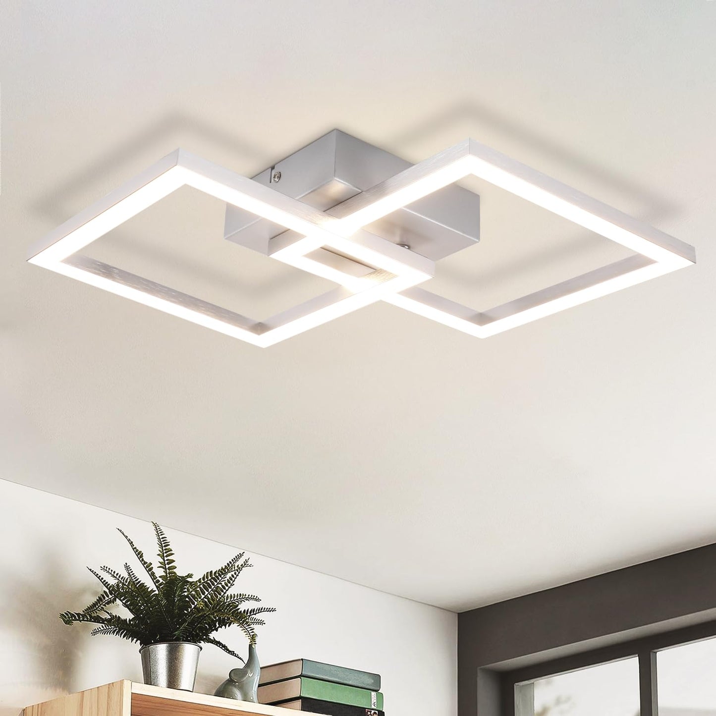 Homefire LED Ceiling Light, Kitchen, 24 W, Kitchen Lamp, Black, Living Room Lamp, Modern Design, Hallway Lamp, Warm White, Hallway, Bedroom Lamp, Square, for Living Room, Bedroom