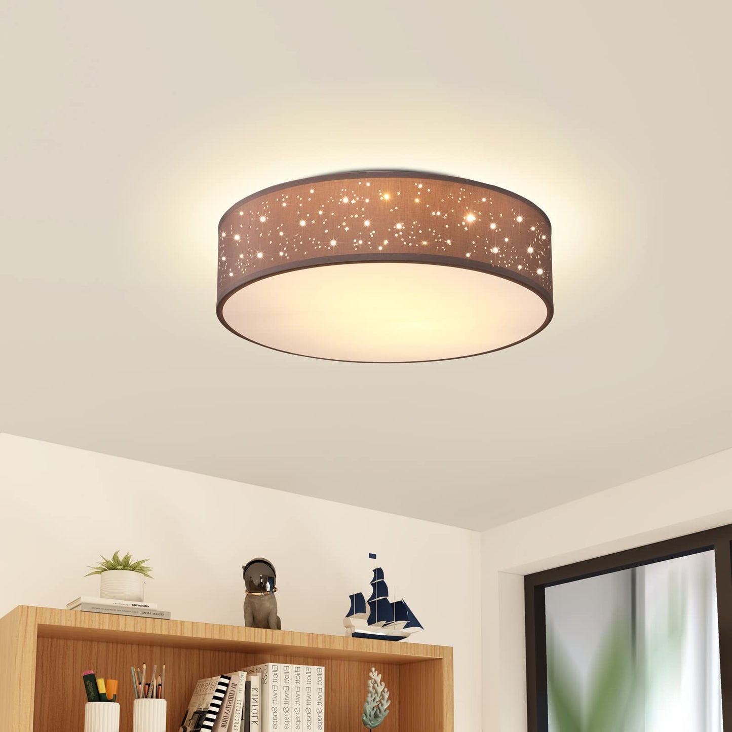 MONZANA® Ceiling Light Starry Sky Living Room Bedroom E27 Grey Round 38 cm Fabric Shade 2 Bulbs 40 W Kitchen Lamp Ceiling Light Fabric Ceiling Lamp