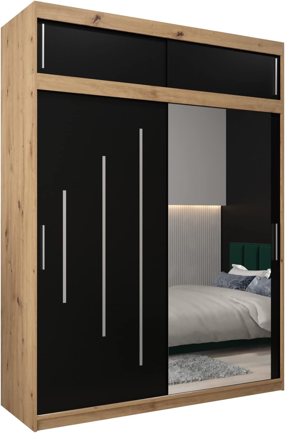 MEBLE KRYSPOL Kleiderschrank mit Spiegel York 2 - Garderobenschrank - Schrank Schlafzimmer - Mehrzweckschrank Zwei Schiebetüren - Regalen - Flur Möbel - Kleiderstange Schrank - Allzweckschrank