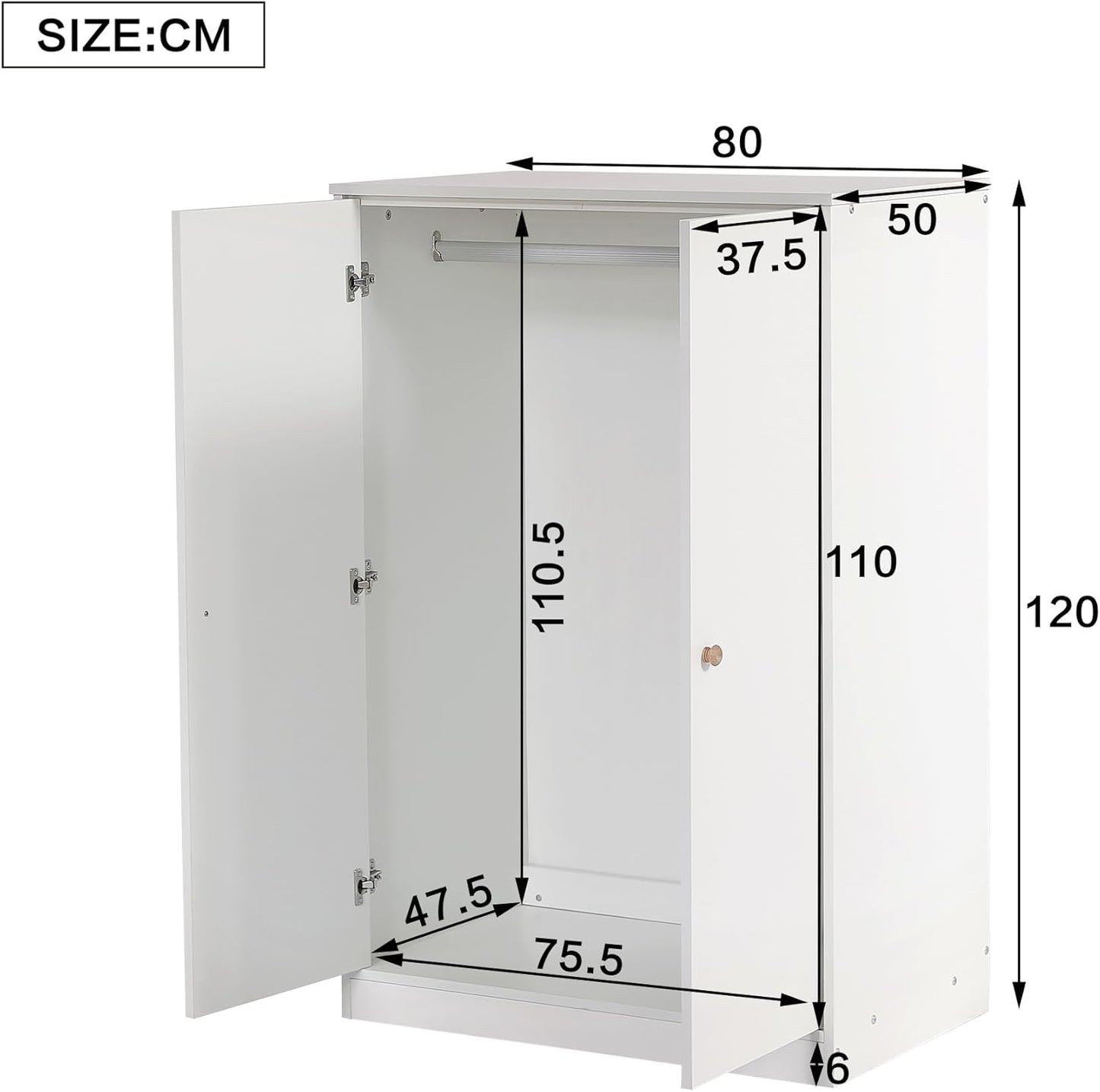 Small Wardrobe with Rail 2 Door Wardrobe Bedroom Living Room Kids Wardrobe MDF White