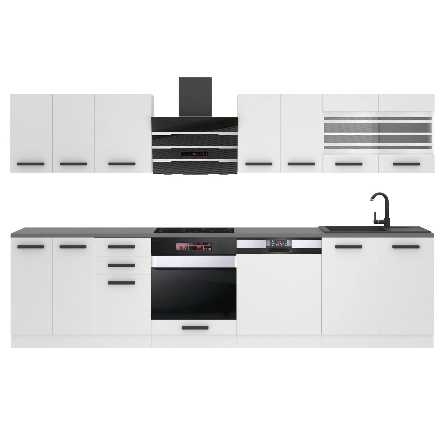 Belini Lucy Kitchen Unit, Kitchen Furniture 300 cm, Kitchen Completely Without Electrical Appliances, with Wall Cabinets and Base Cabinets, Without Worktops, White High Gloss