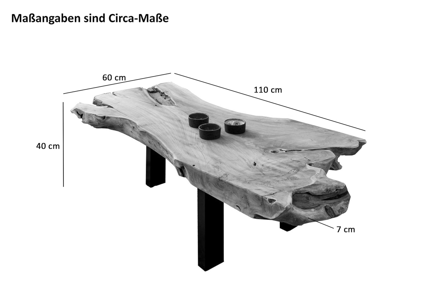 SAM Ibiza Coffee Table, Side Table Made of Root Wood, Solid Teak Wood + Natural, Sofa Table with Metal Legs, Black, 110 x 60 x 40 cm